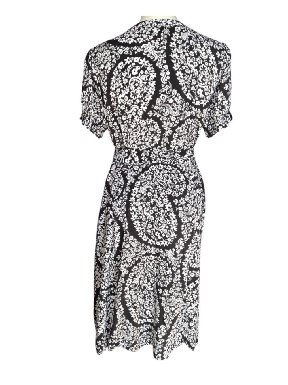Croft & Barrow Dress Size PXL Black & White Button Down Tie Belt Floral Career - Picture 8 of 13